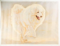 Qingyuan Liang Animal Óleo original sobre lienzo "Gran perro de los Pirineos"