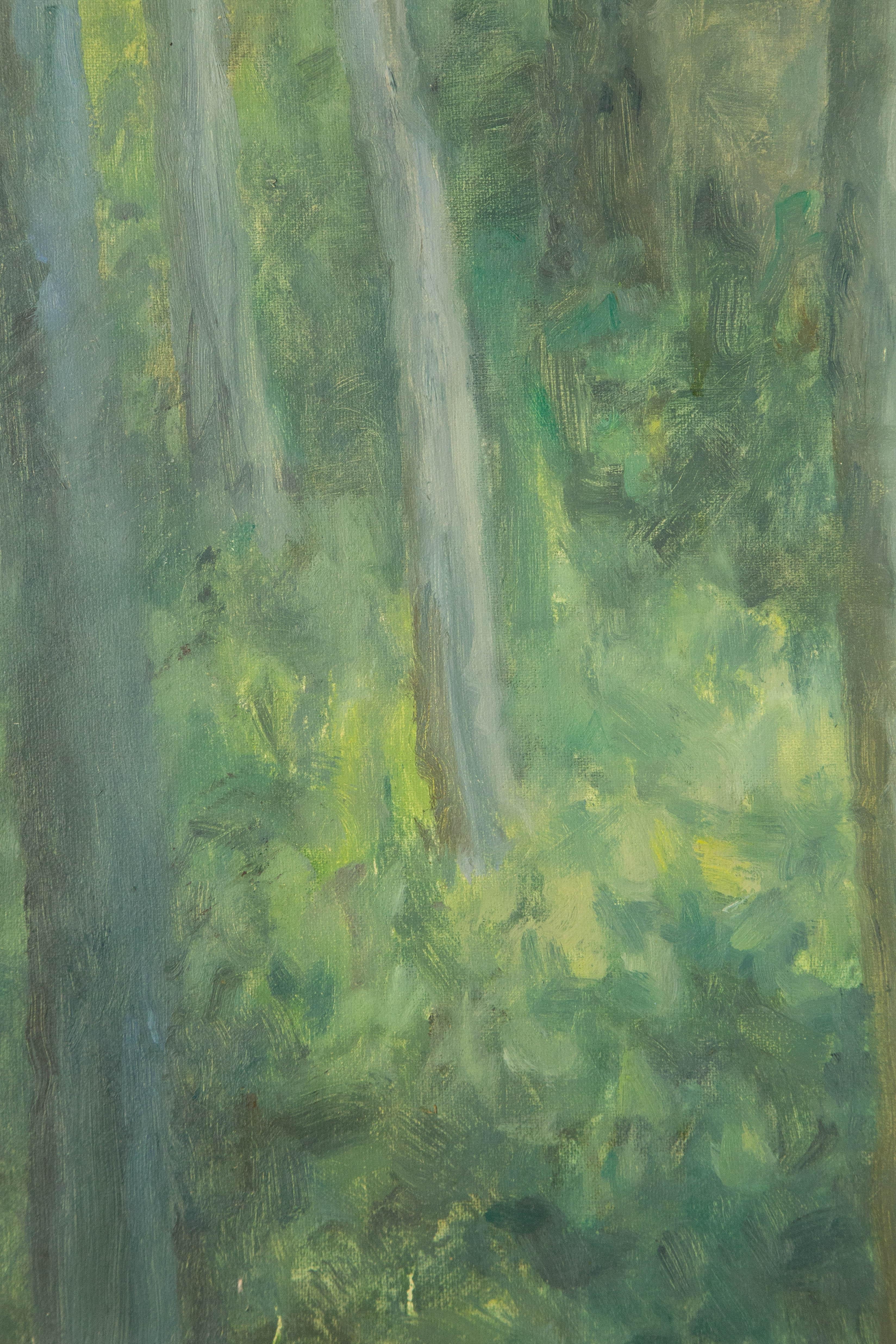 Impressionistisches Original Ölgemälde auf Leinwand „Kun Mountain Spring II“ von QinXin Dong, QinXin Dong (Grau), Landscape Painting, von Qinxin Dong