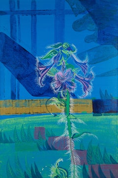 Qiqi Jia Acrílico original contemporáneo sobre lienzo "Flores y hojas"
