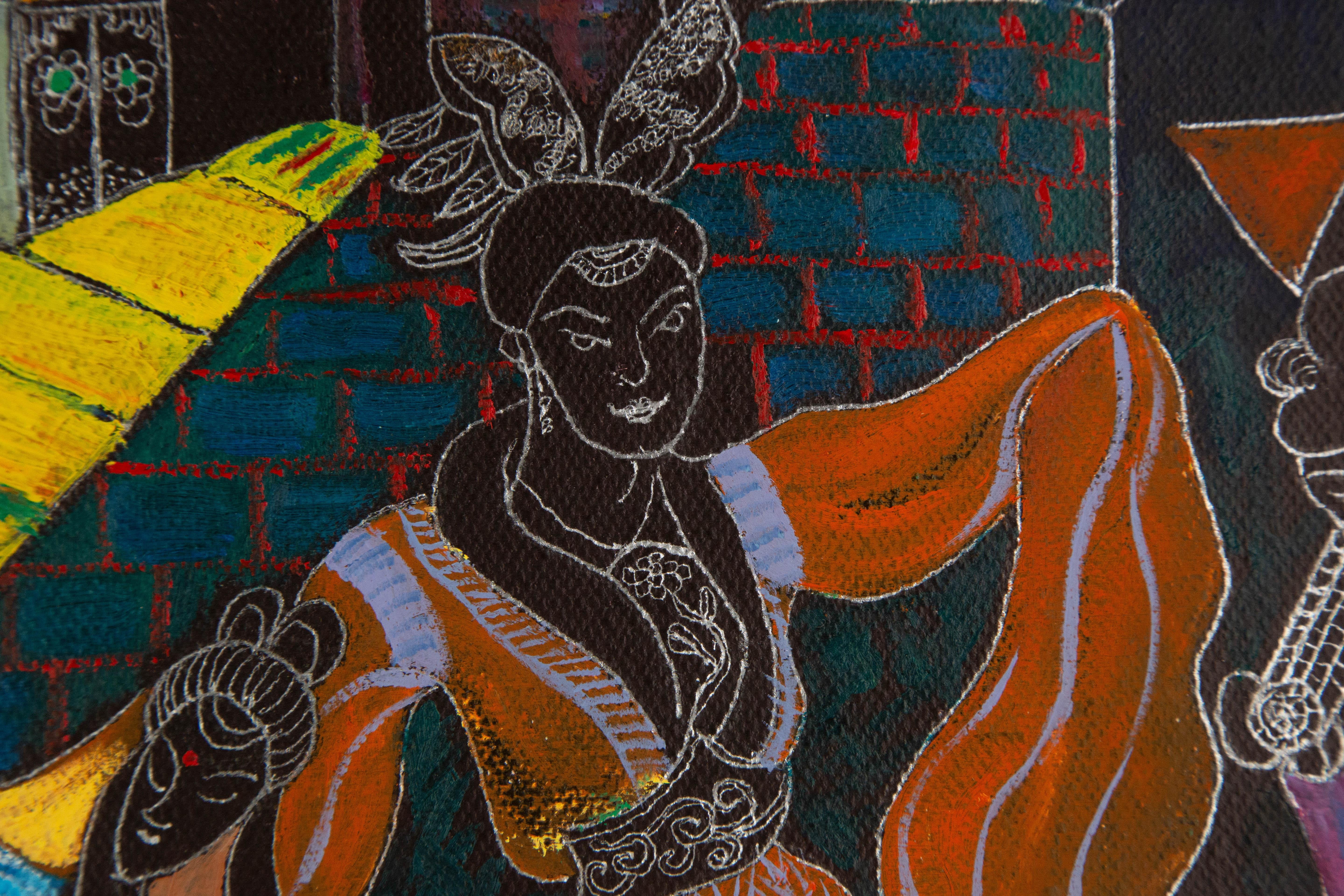 Qiqi Jia Porträt Original Mixed Media „Women Salon“ von Qiqi im Angebot 5