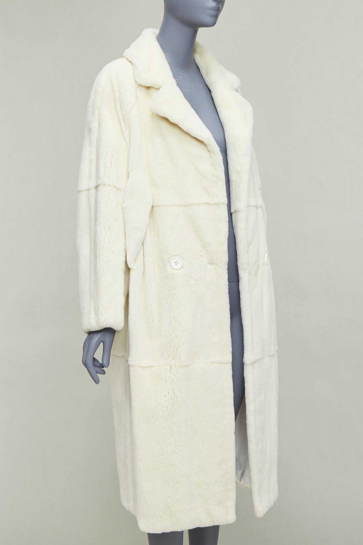 Blanc BIGIGLI Manteau long en fourrure véritable patchwork blanc cassé avec boucle de ceinture FR38 M en vente