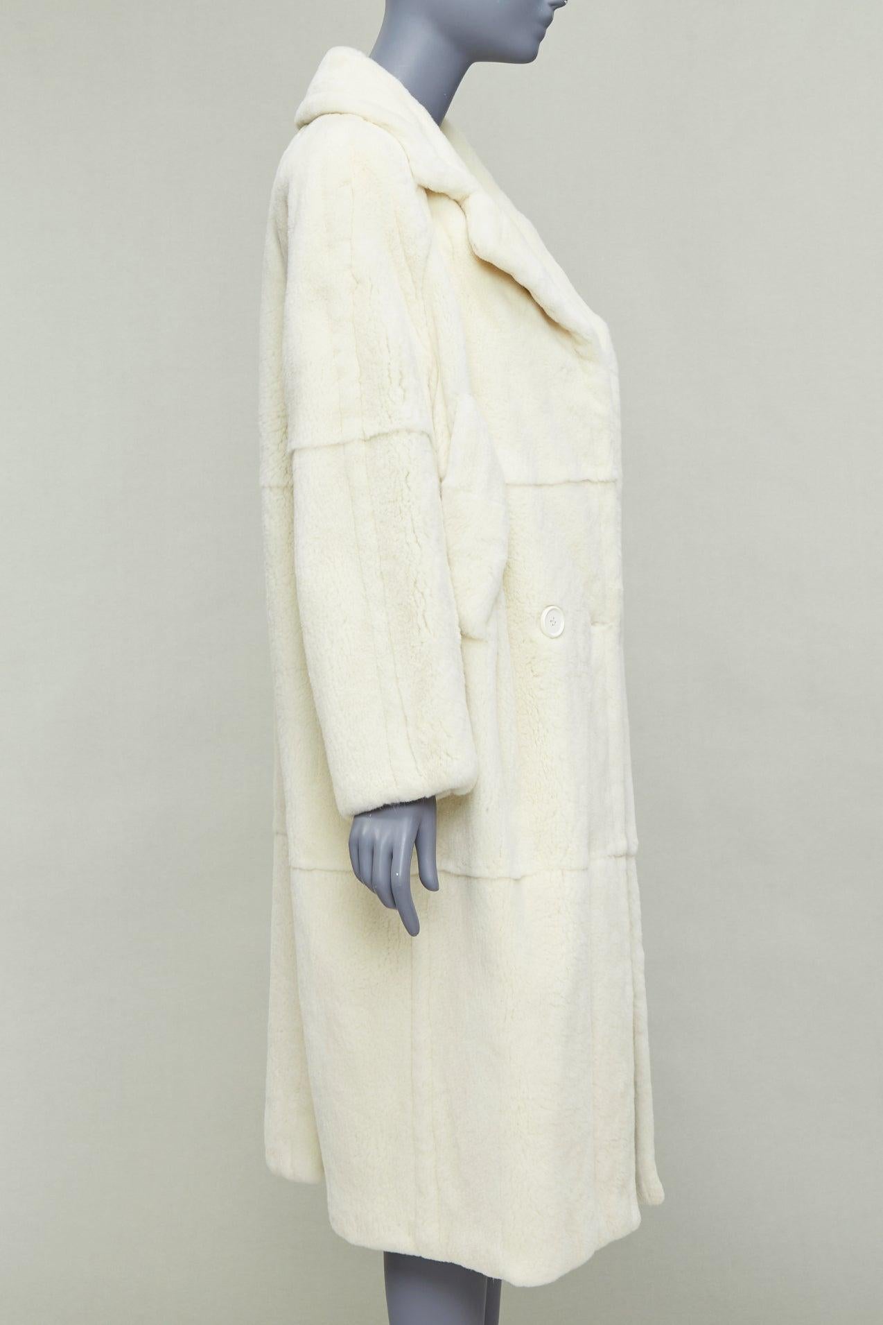 BIGIGLI Manteau long en fourrure véritable patchwork blanc cassé avec boucle de ceinture FR38 M Bon état - En vente à Hong Kong, NT