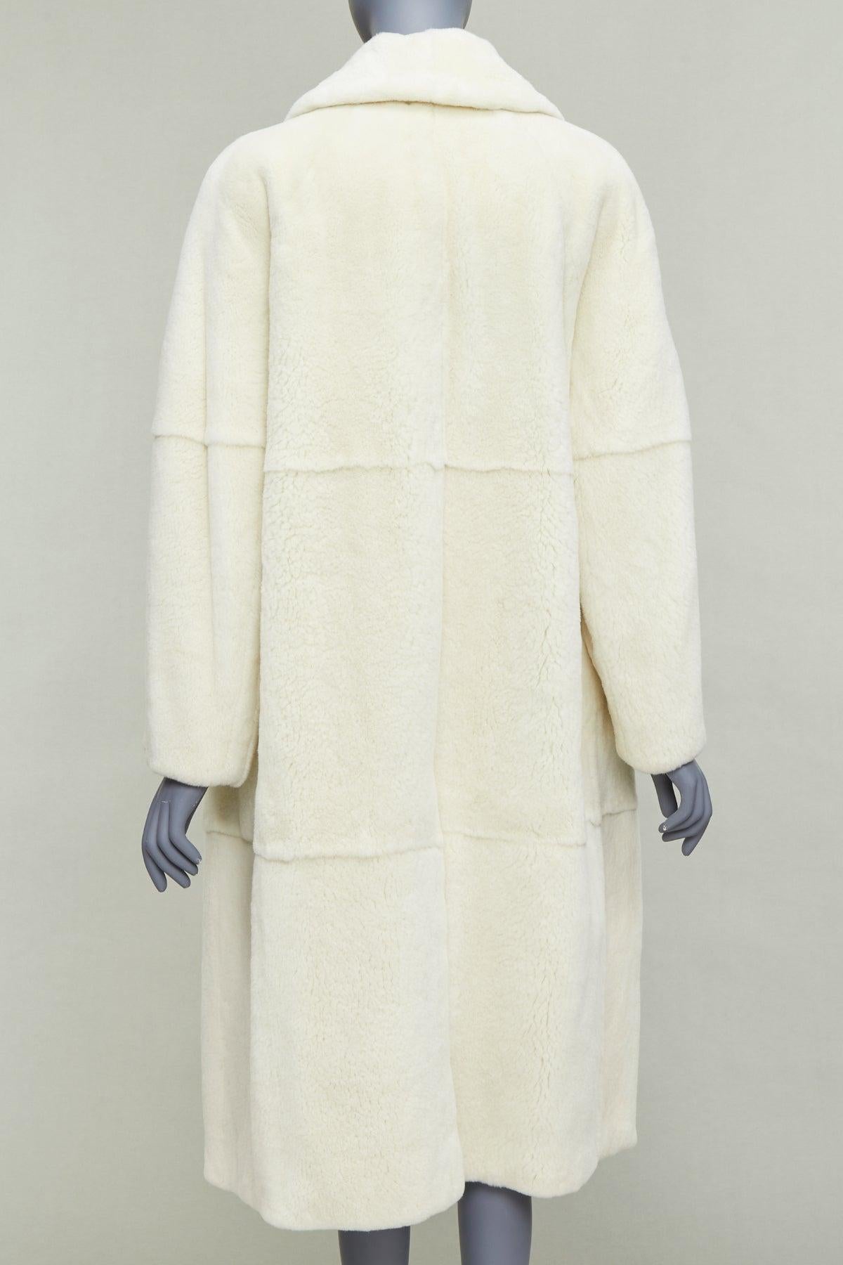 BIGIGLI Manteau long en fourrure véritable patchwork blanc cassé avec boucle de ceinture FR38 M Pour femmes en vente