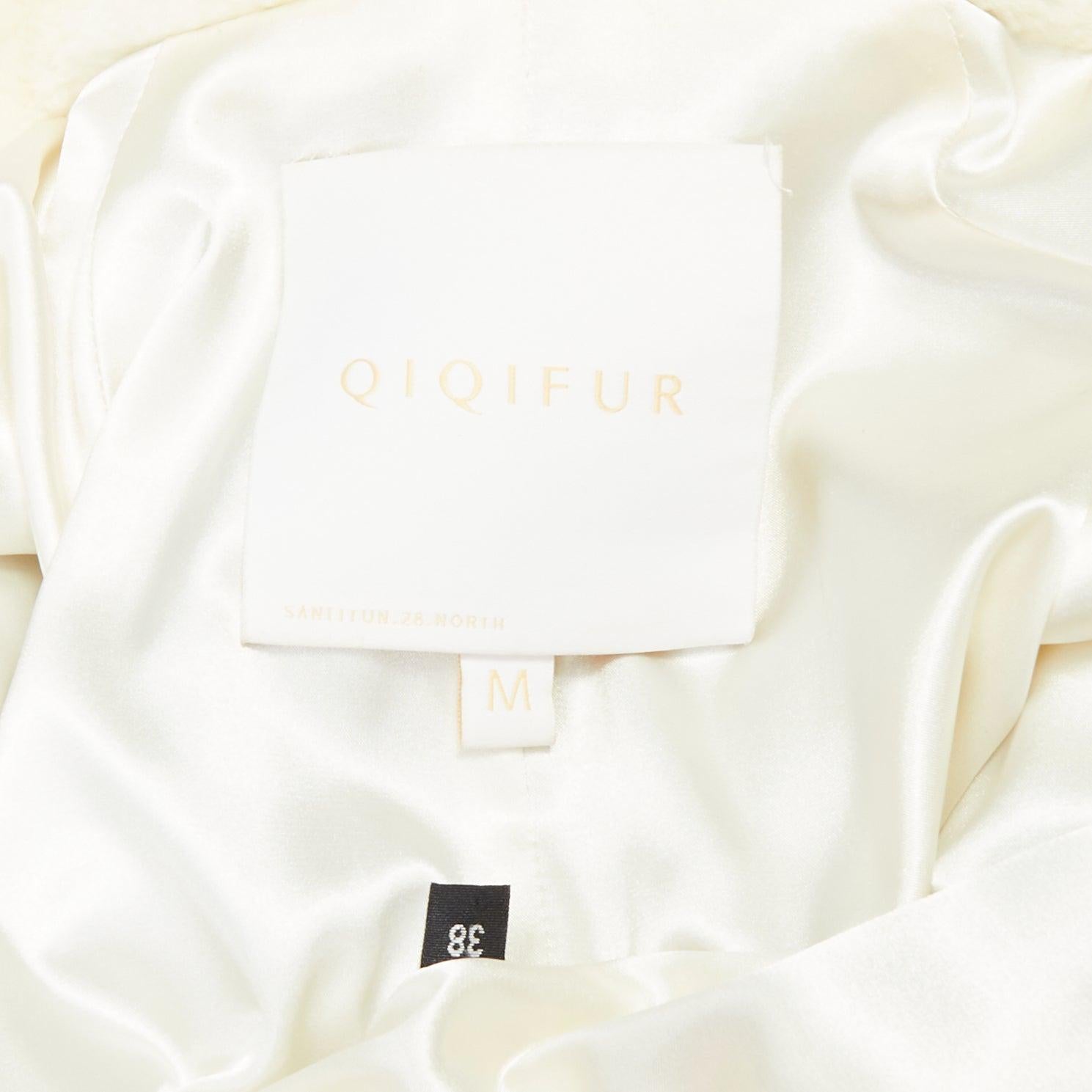 BIGIGLI Manteau long en fourrure véritable patchwork blanc cassé avec boucle de ceinture FR38 M en vente 3