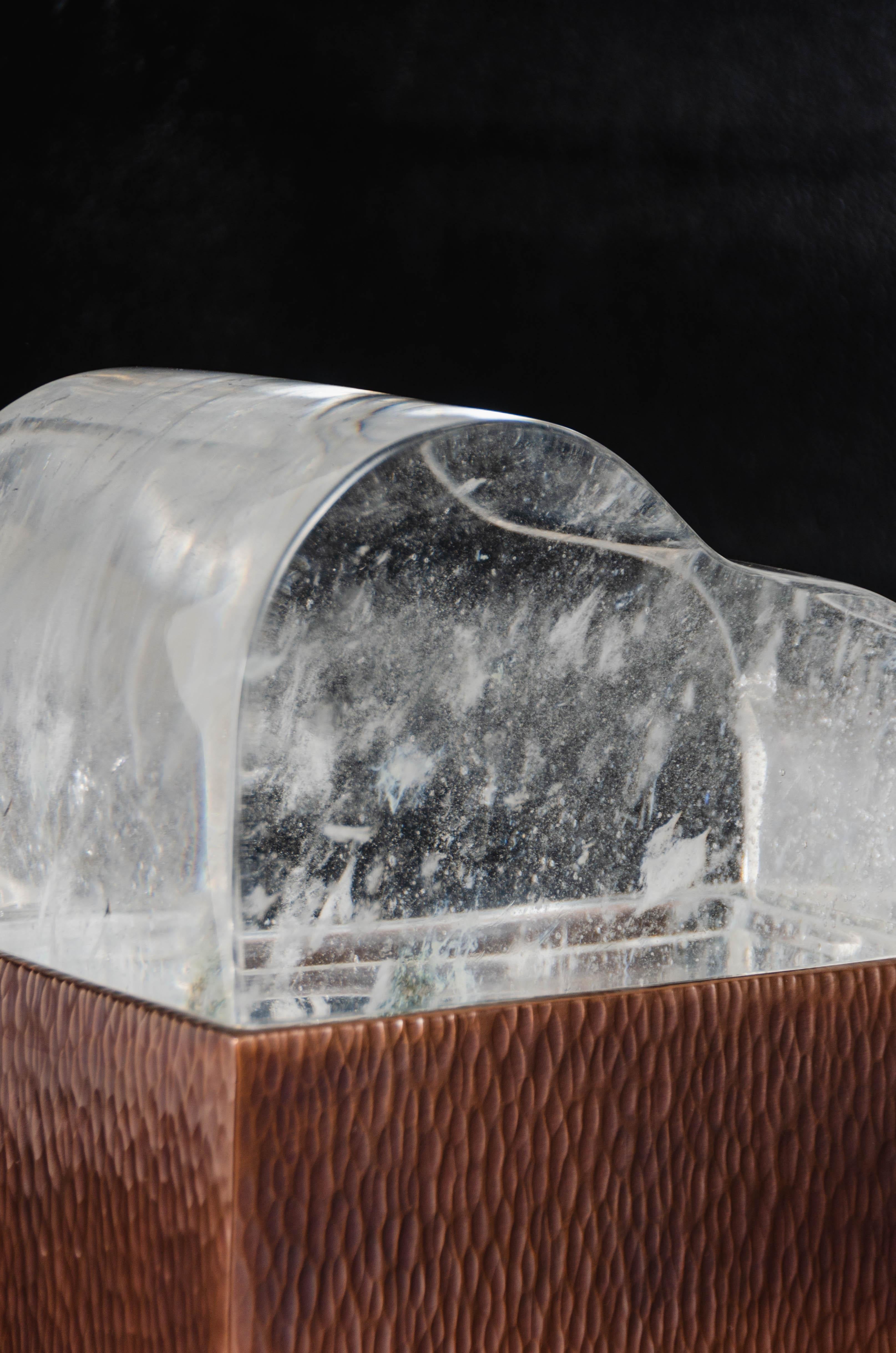 Hand-Carved Qiu Ling Table Lamp, Crystal by Robert Kuo, Hand Repousse, Limited Edition For Sale