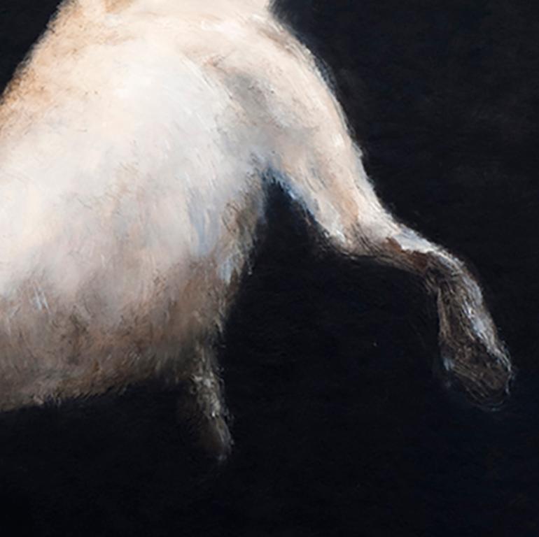 Inicio El Vuelo - 21st Cent, Contemporary, Figurative Oil Painting, Dog, Animal - Black Figurative Painting by QK (Cuca)