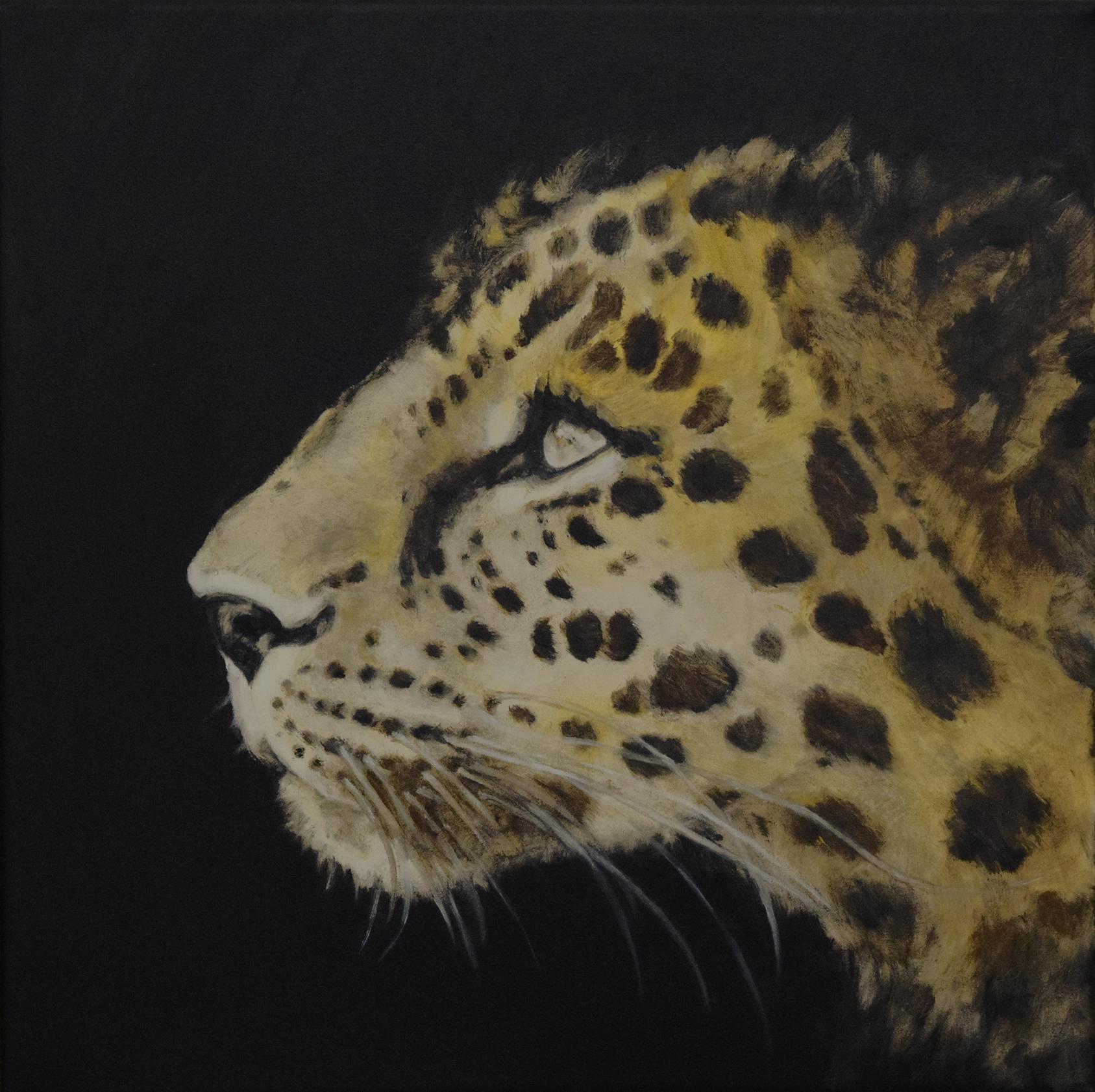 QK (Cuca) Figurative Painting - Intuición - 21st Century, Contemporary, Figurative Oil Painting, Leopard, Animal