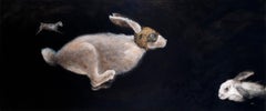 Primer Viaje - 21st Cent, Contemporary, Figurative Oil Painting, Rabbits, Animal