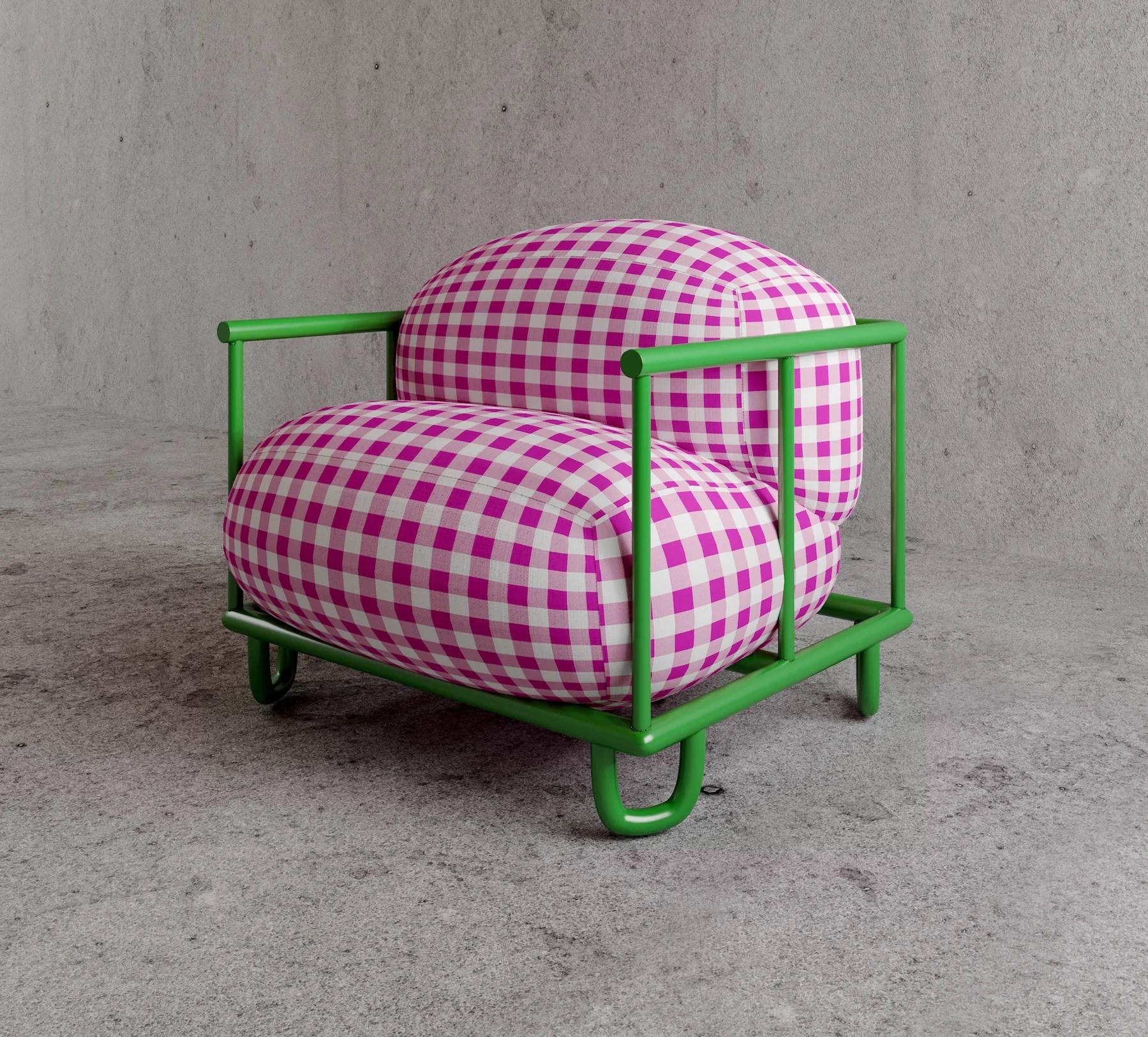 The colourful and funky Penny chair by Koki Design House is the perfect way to add a splash of personality to any room. Made of durable powder coated steel, it's cushions are upholstered with water and weather resistant fabric, making the chair