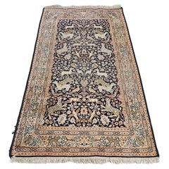 Qom Silk Rug (silk on cotton) depicting the Hunting Scene, Iran 1930s