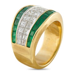Quad 18K Yellow Gold 1.75ct Diamond and Emerald Ring QU08-122425