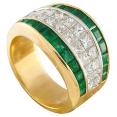 Quad 18K Yellow Gold 1.75ct Diamond and Emerald Ring QU08-122425