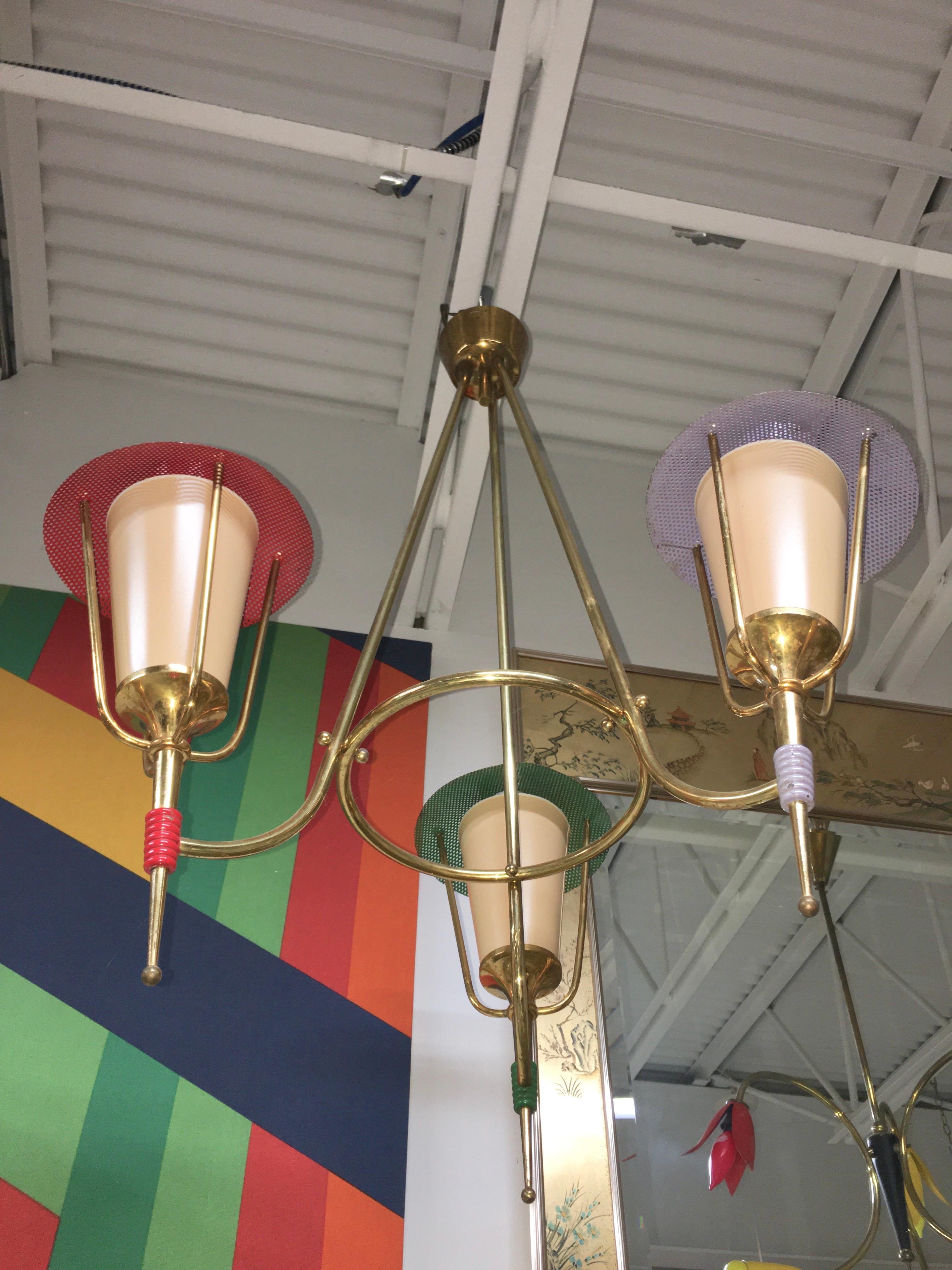 Quad Lantern Hoop Chandelier by Maison Arlus, France In Good Condition For Sale In Hanover, MA