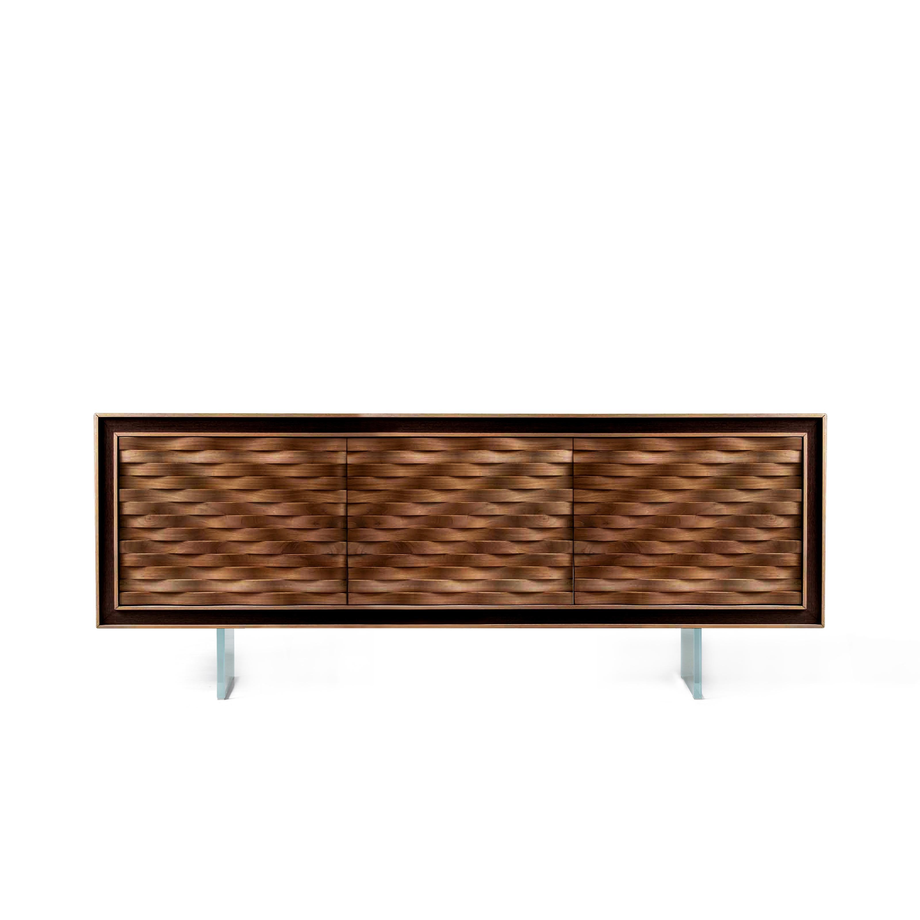 Moderne Buffet en bois massif Quadra Nastro, finition naturelle en noyer, contemporain en vente