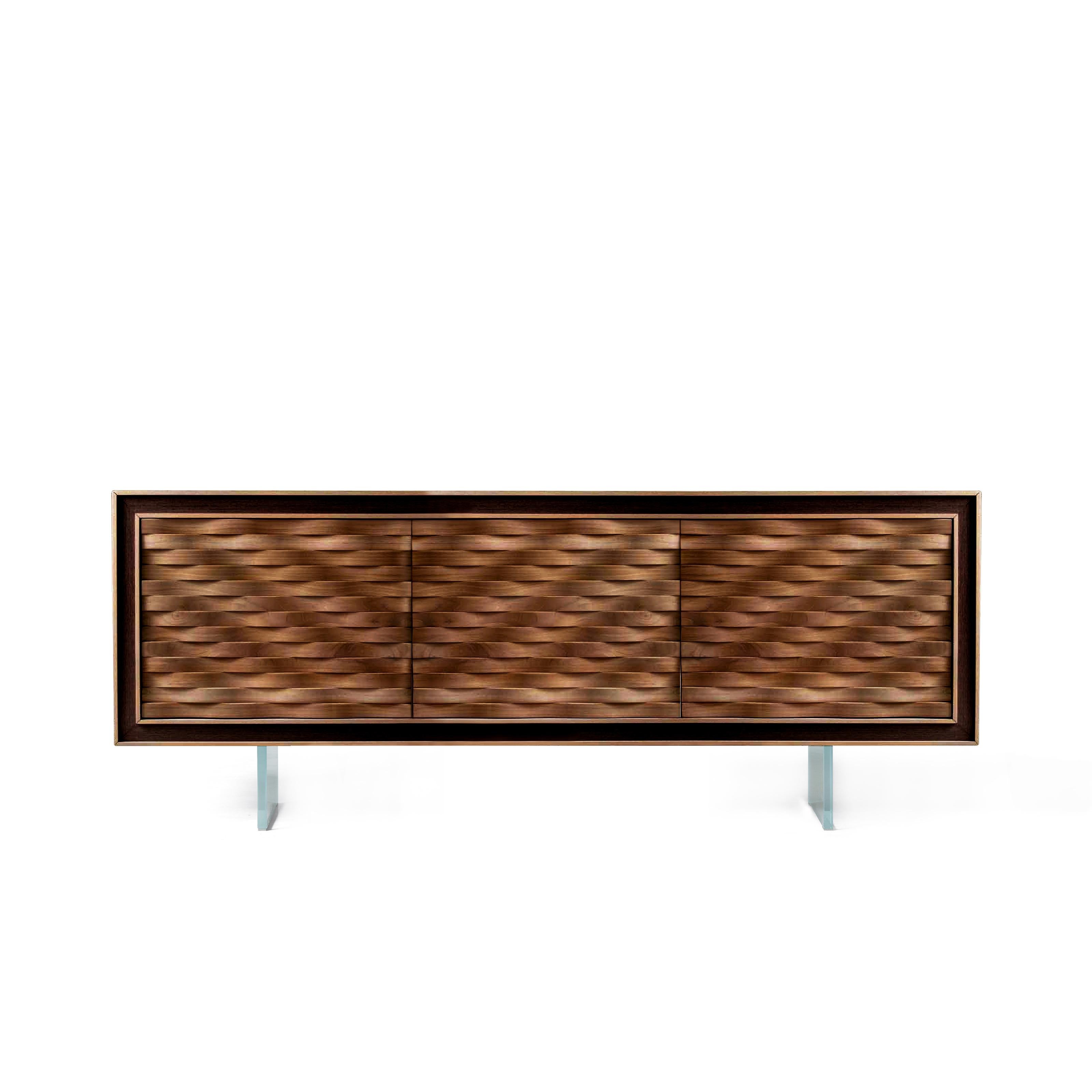 Modern Quadra Nastro Solid Wood Sideboard, Walnut in Natural Finish, Contemporary For Sale