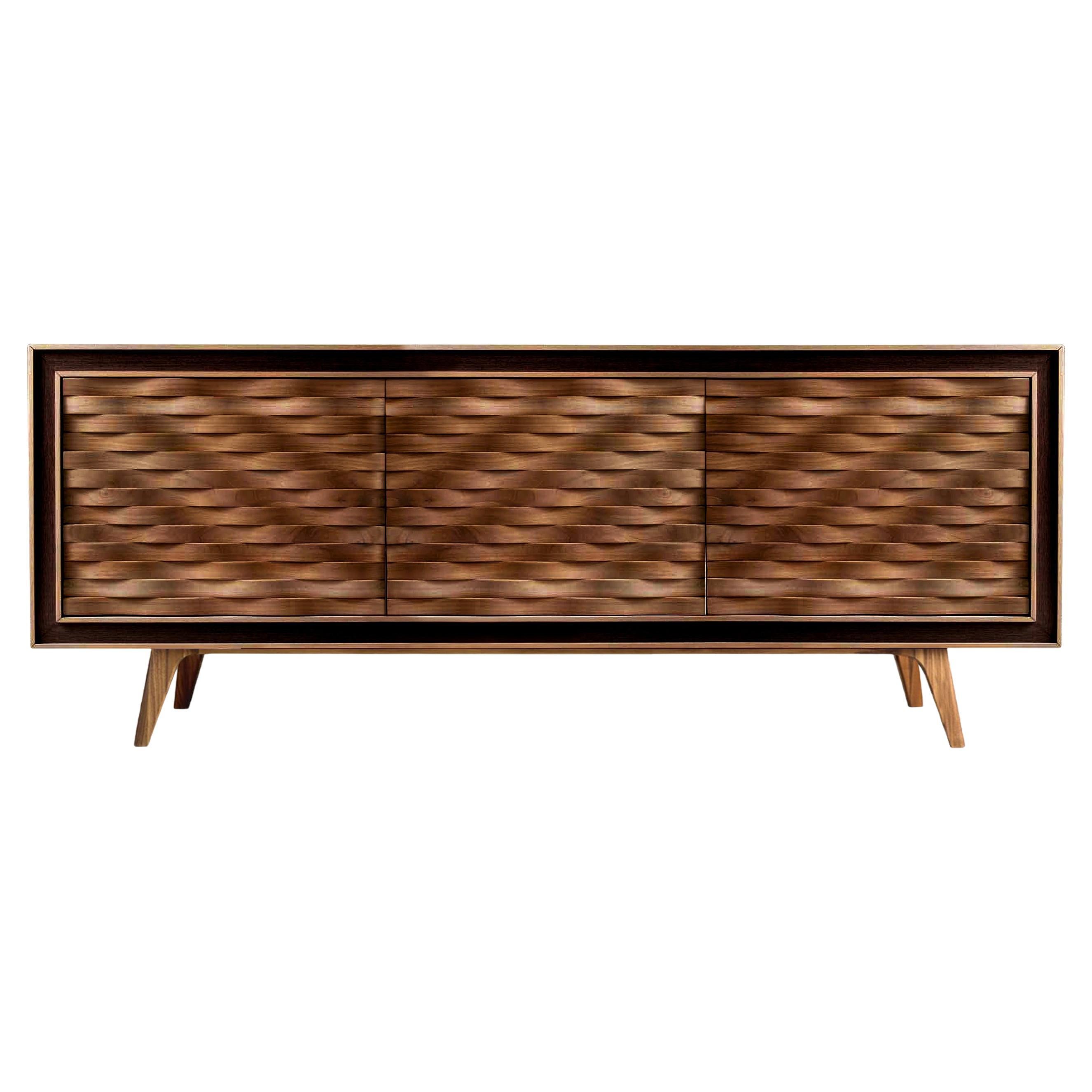 Quadra Nastro Solid Wood Sideboard, Walnut in Natural Finish, Contemporary