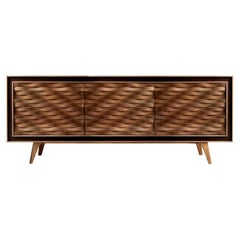 Quadra Nastro Solid Wood Sideboard, Walnut in Natural Finish, Contemporary