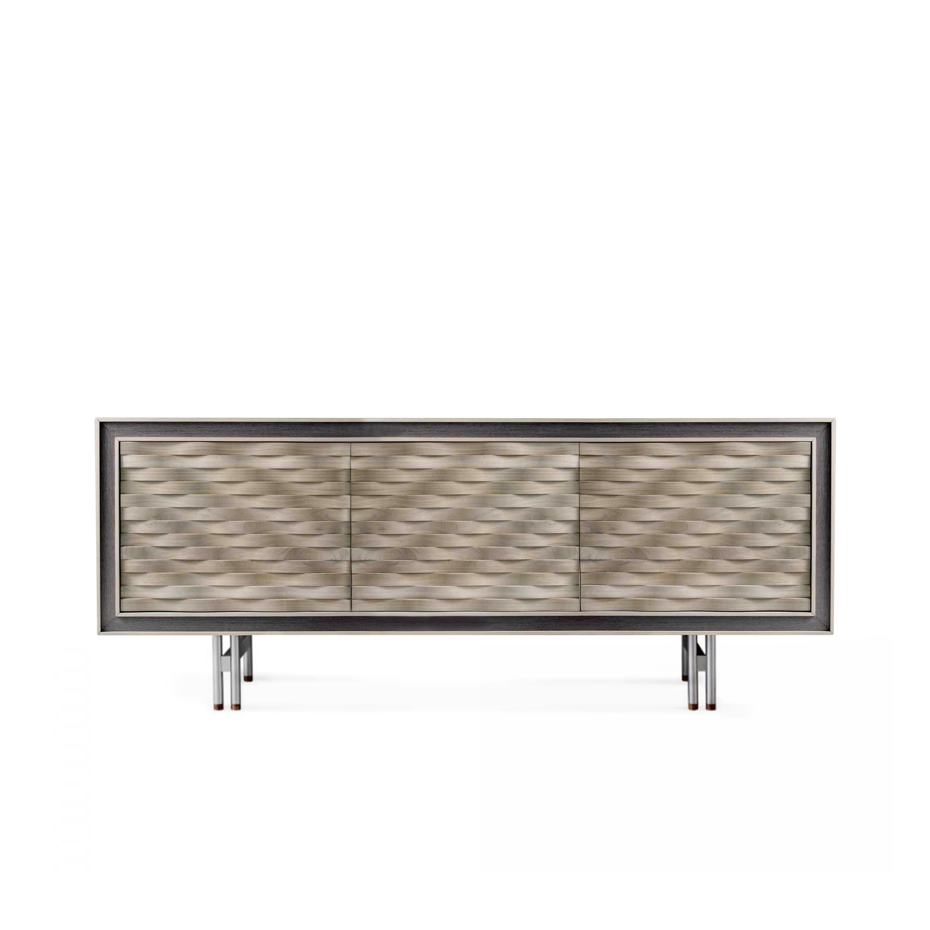 Quadra Nastro Solid Wood Sideboard, Walnut in Natural Grey Finish, Contemporary In New Condition For Sale In Cadeglioppi de Oppeano, VR