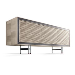 Quadra Nastro Solid Wood Sideboard, Walnut in Natural Grey Finish, Contemporary