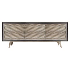 Quadra Nastro Solid Wood Sideboard, Walnut in Natural Grey Finish, Contemporary