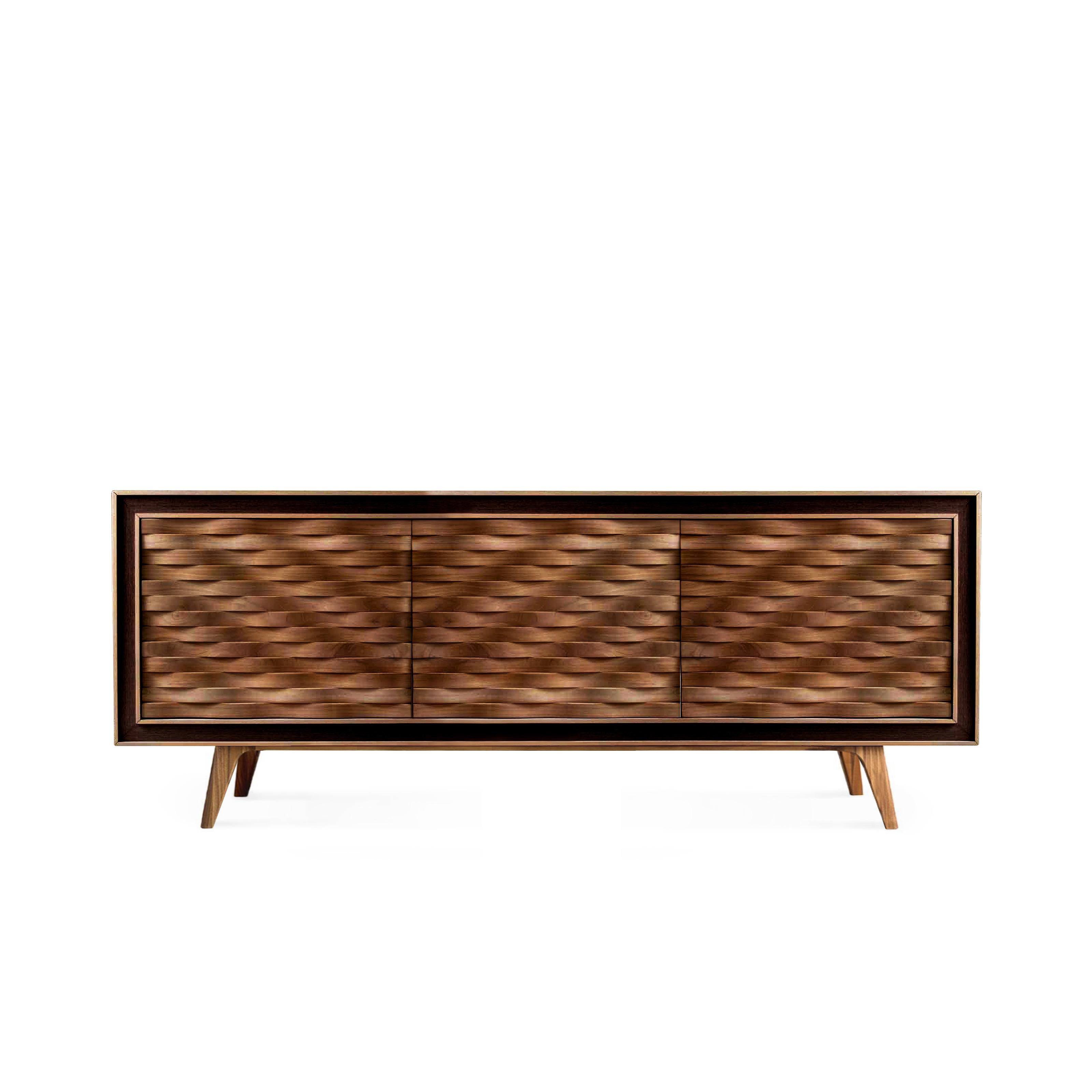 italien Buffet en bois massif Quadra Nastro, finition naturelle en noyer, contemporain en vente