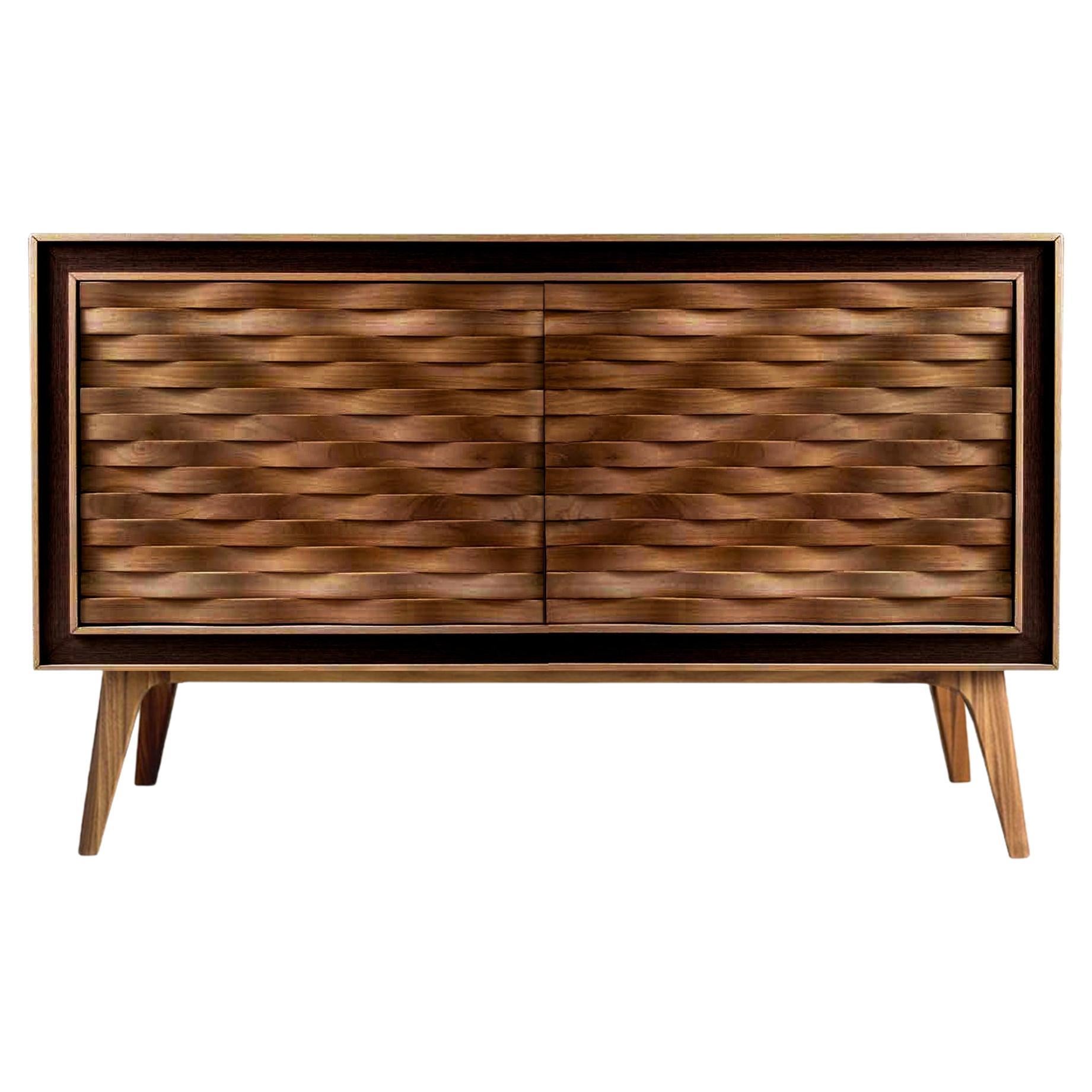 Quadra Nastro Solid Wood Sideboard, Walnut in Natural Finish, Contemporary For Sale