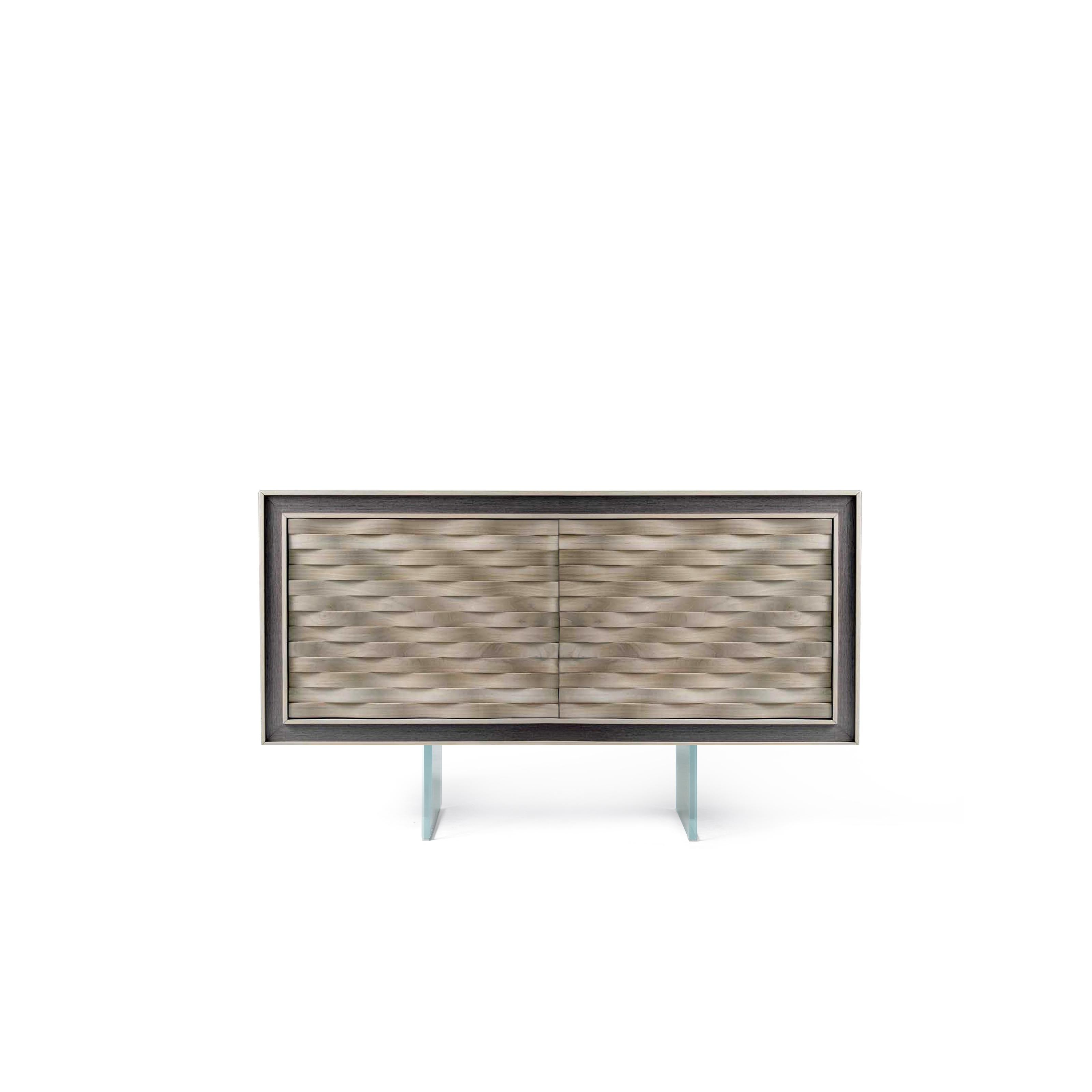 Modern Quadra Nastro Solid Wood Sideboard, Walnut in Natural Grey Finish, Contemporary For Sale