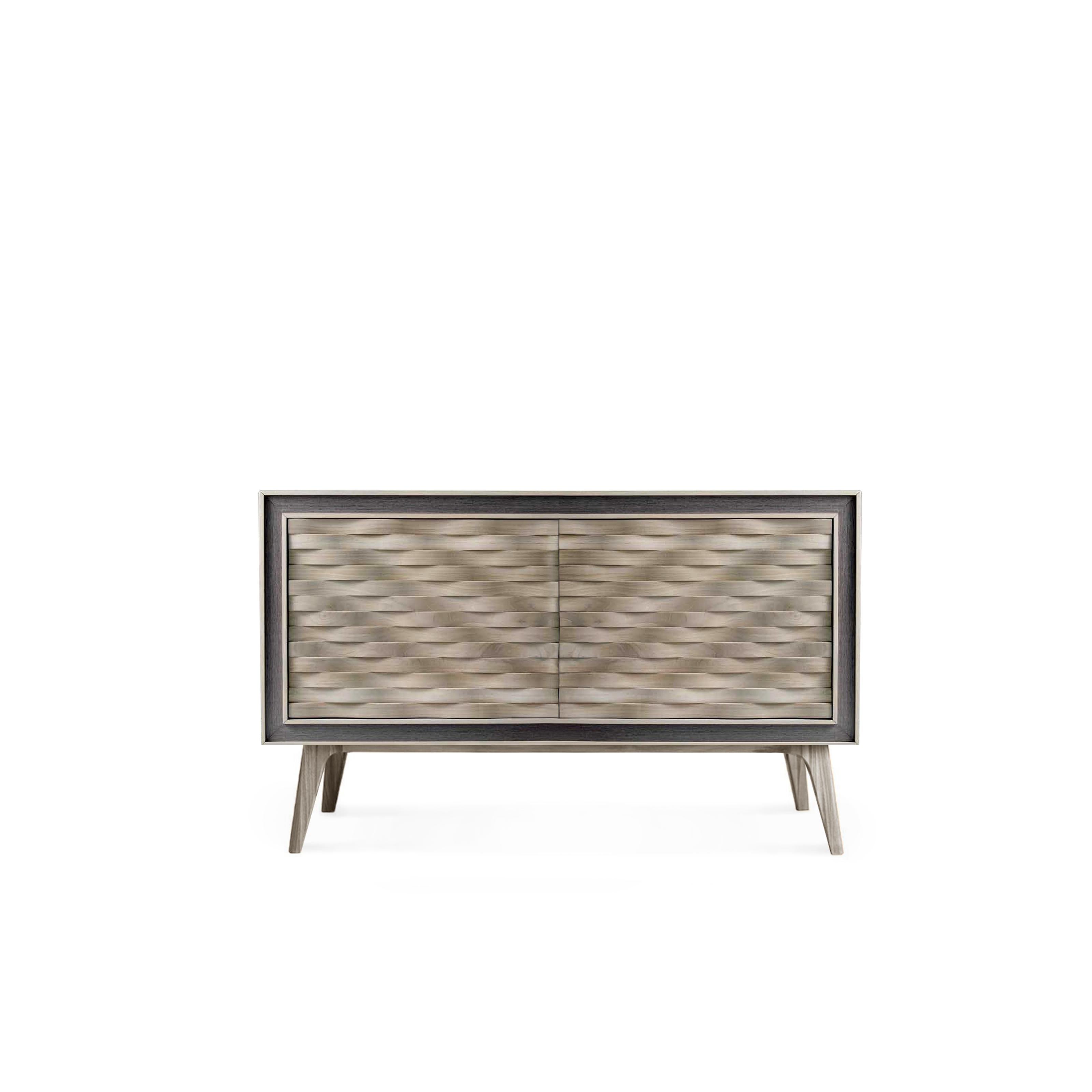 Italian Quadra Nastro Solid Wood Sideboard, Walnut in Natural Grey Finish, Contemporary For Sale