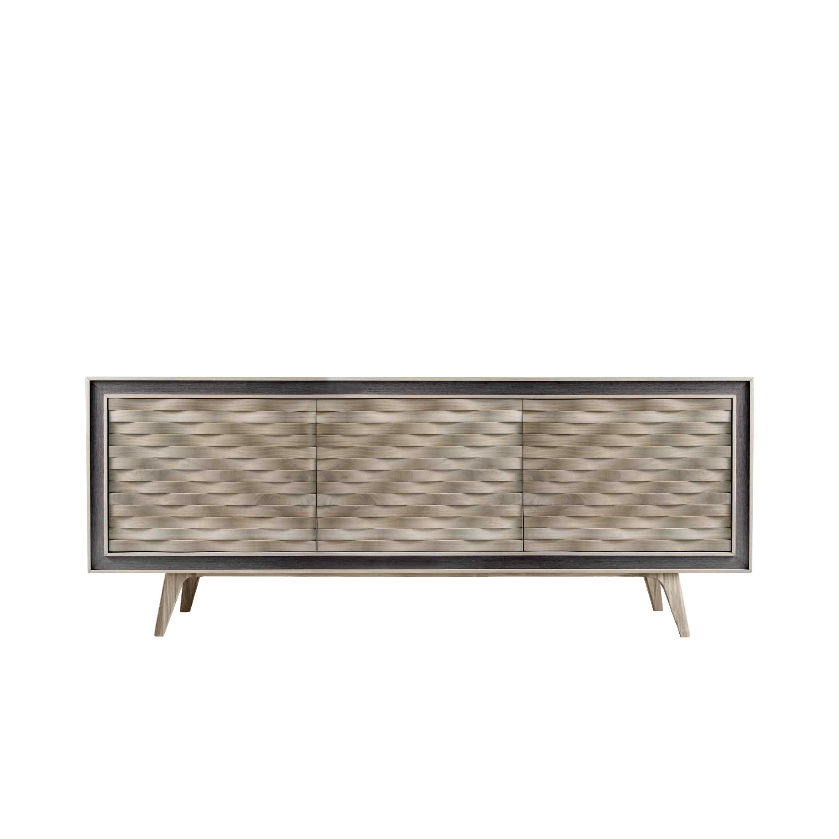 Quadra Nastro Solid Wood Sideboard, Walnut in Natural Grey Finish, Contemporary For Sale 2