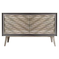 Quadra Nastro Solid Wood Sideboard, Walnut in Natural Grey Finish, Contemporary