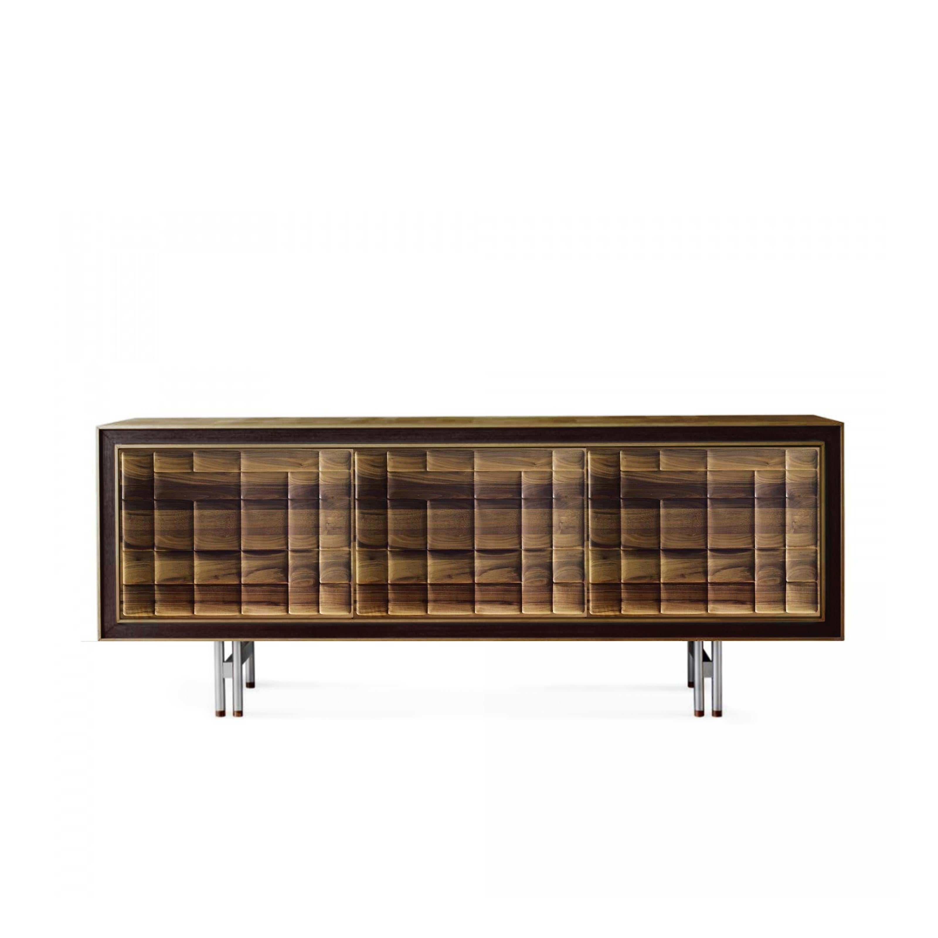 Oiled Quadra Scacco Solid Wood Sideboard, Walnut in Natural Finish, Contemporary For Sale