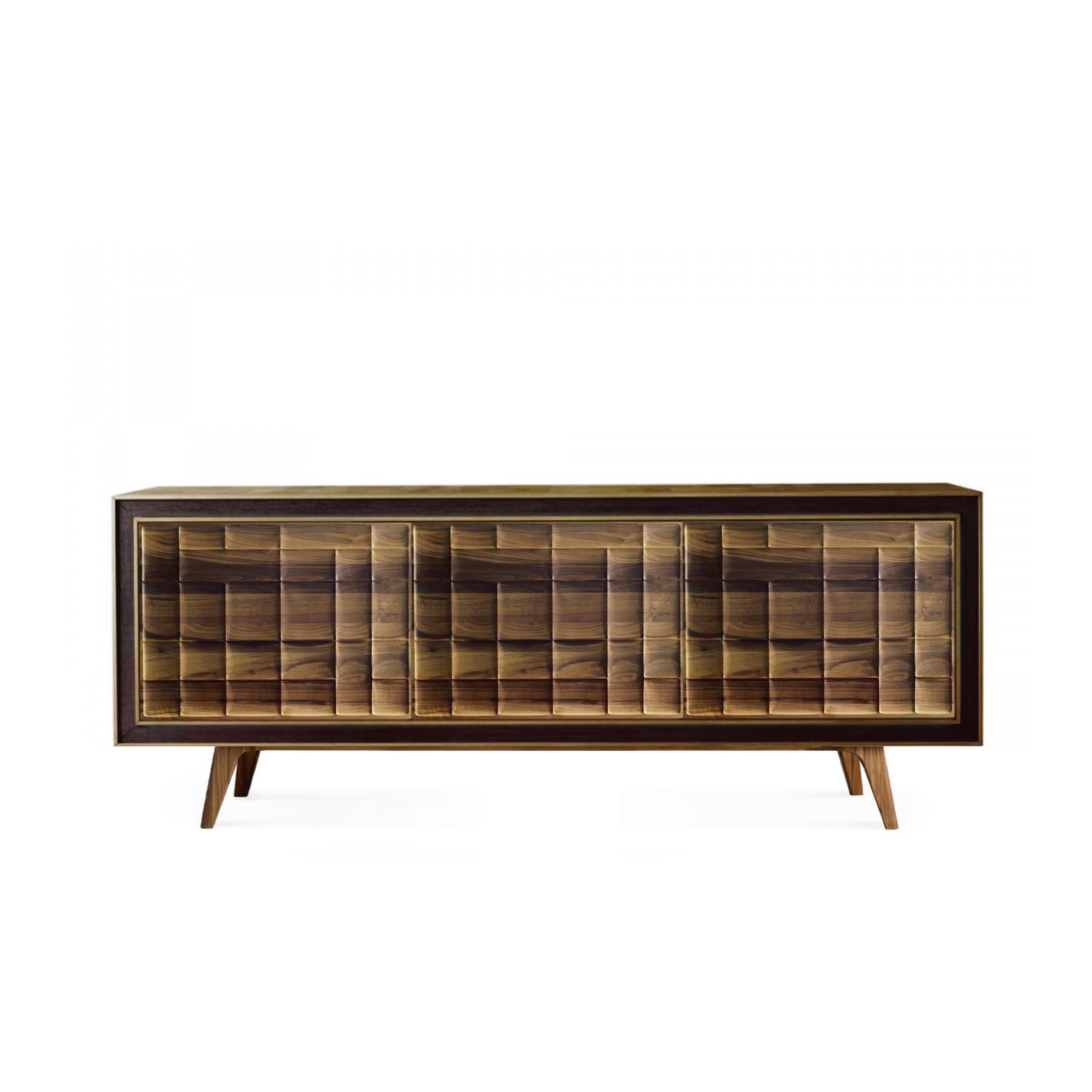 Quadra Scacco Solid Wood Sideboard, Walnut in Natural Finish, Contemporary For Sale 1