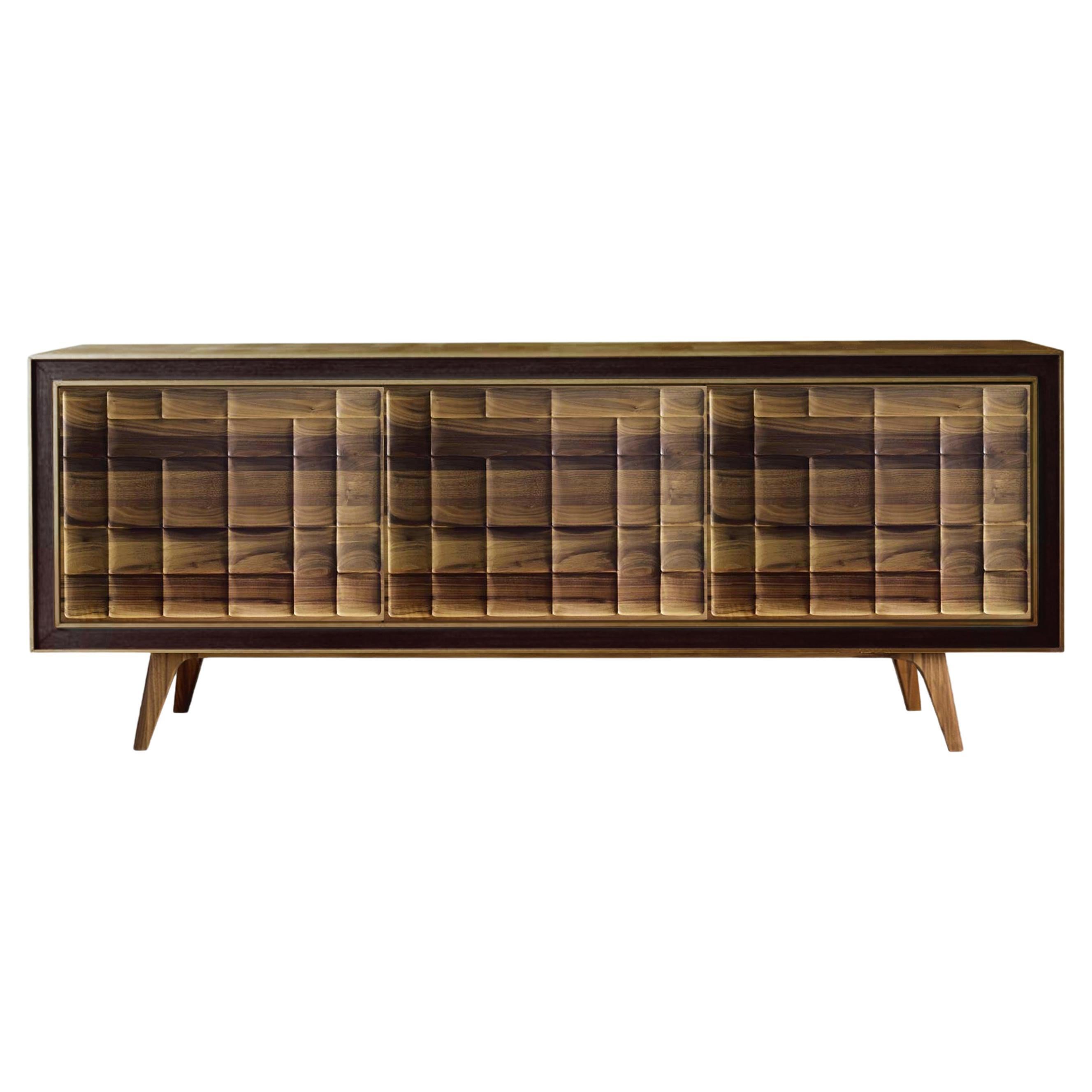 Quadra Scacco Solid Wood Sideboard, Walnut in Natural Finish, Contemporary
