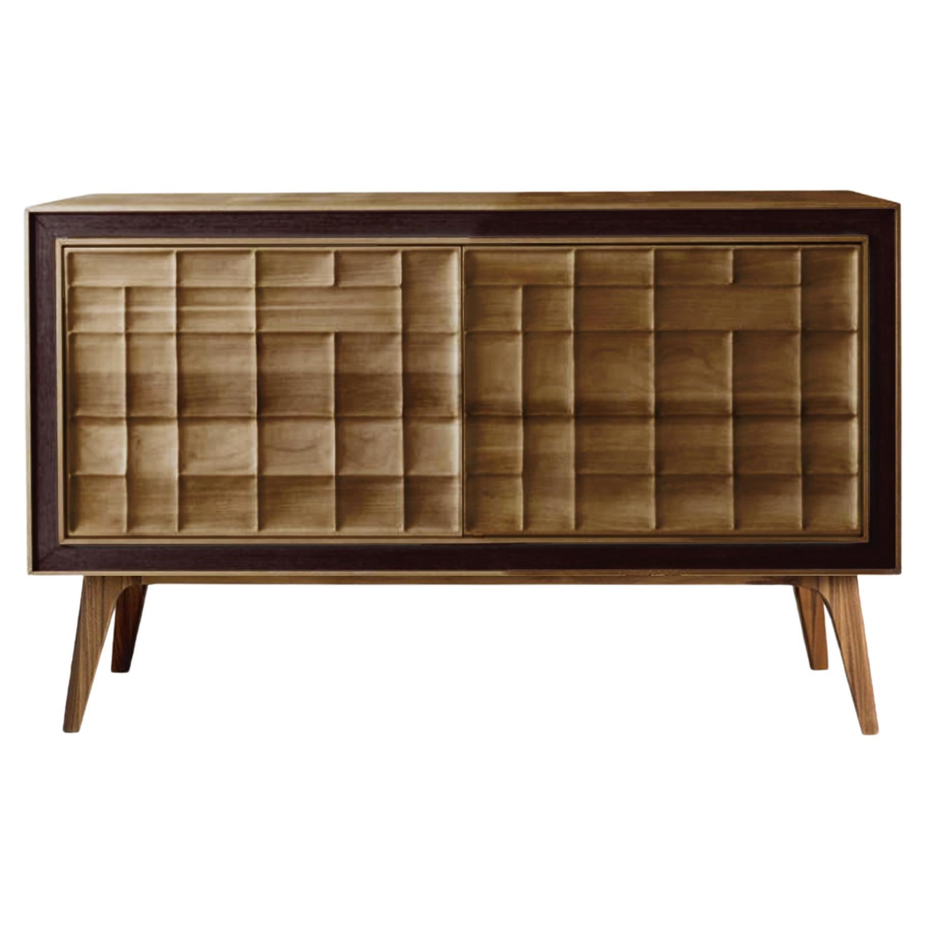 Quadra Scacco Solid Wood Sideboard, Walnut in Natural Finish, Contemporary