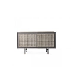 Quadra Scacco Solid Wood Sideboard, Walnut in Natural Grey Finish, Contemporary