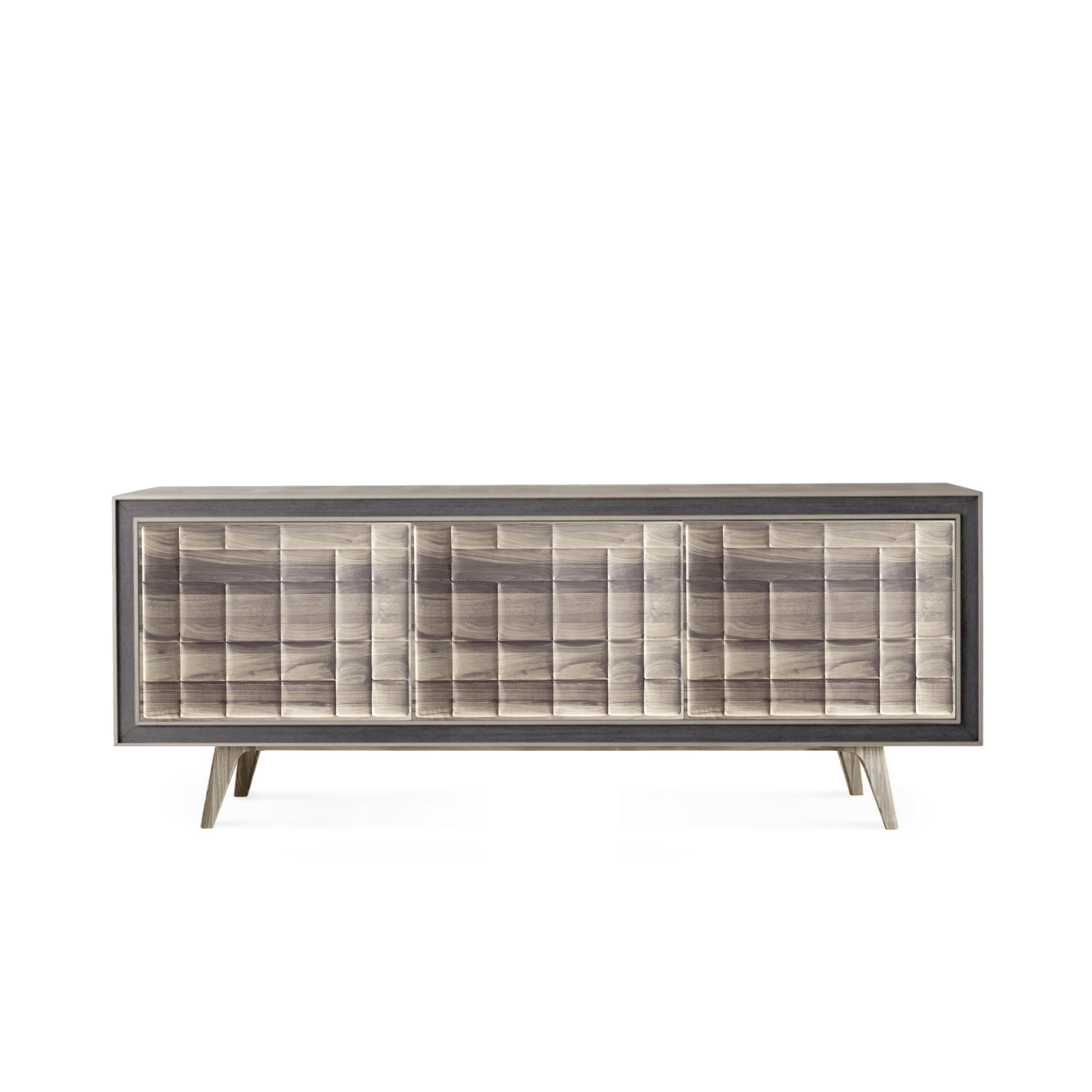Quadra Scacco Solid Wood Sideboard, Walnut in Natural Grey Finish, Contemporary In New Condition For Sale In Cadeglioppi de Oppeano, VR