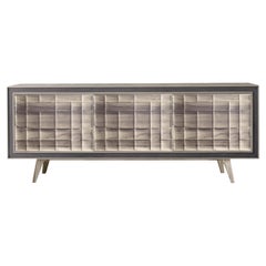Credenza Quadra Scacco in Wood Wood, Noce con finitura Grigio Naturale, Contemporanea