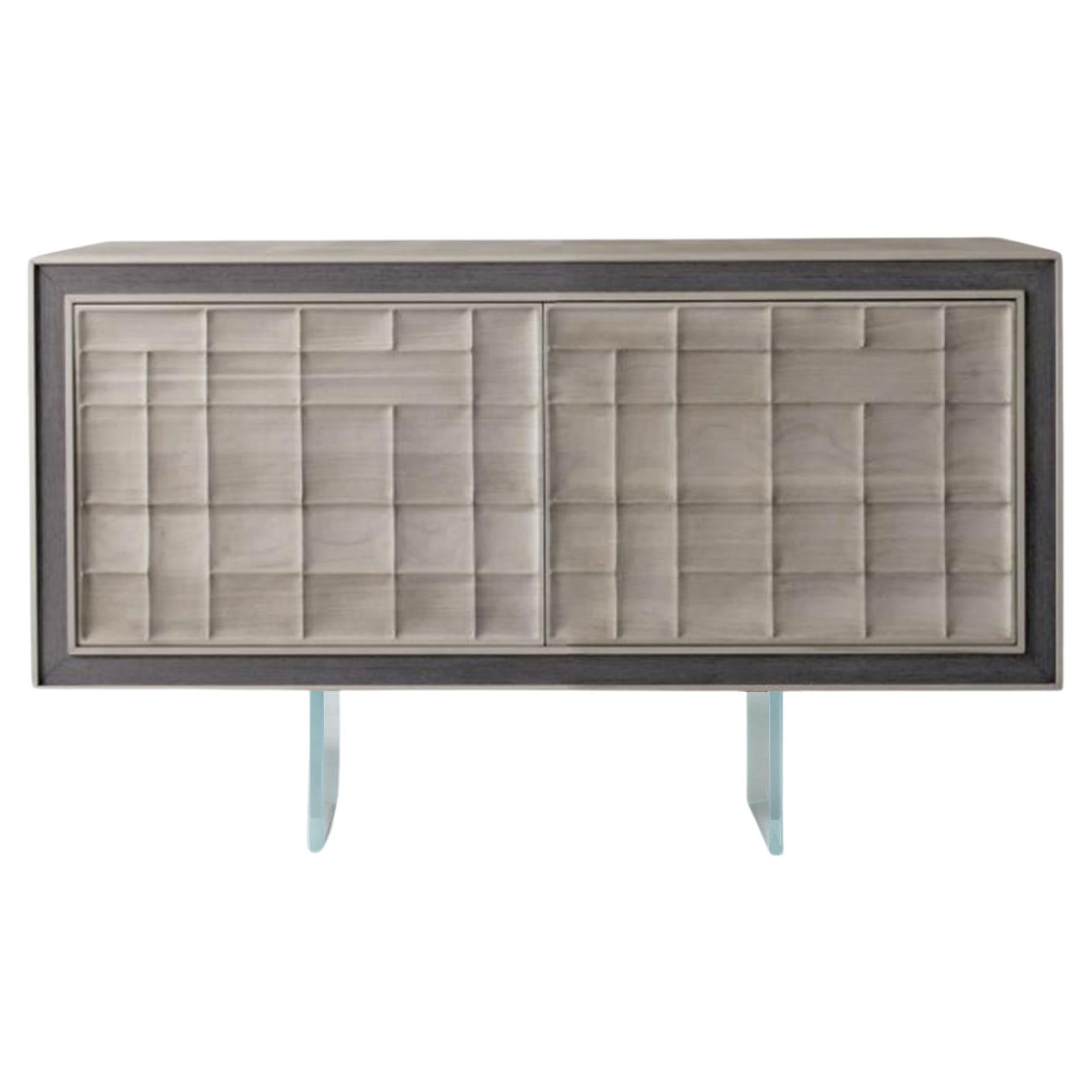 Quadra Scacco Solid Wood Sideboard, Walnut in Natural Grey Finish, Contemporary For Sale