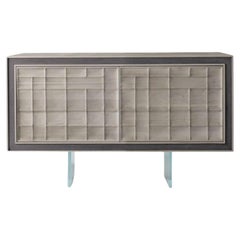 Quadra Scacco Solid Wood Sideboard, Walnut in Natural Grey Finish, Contemporary