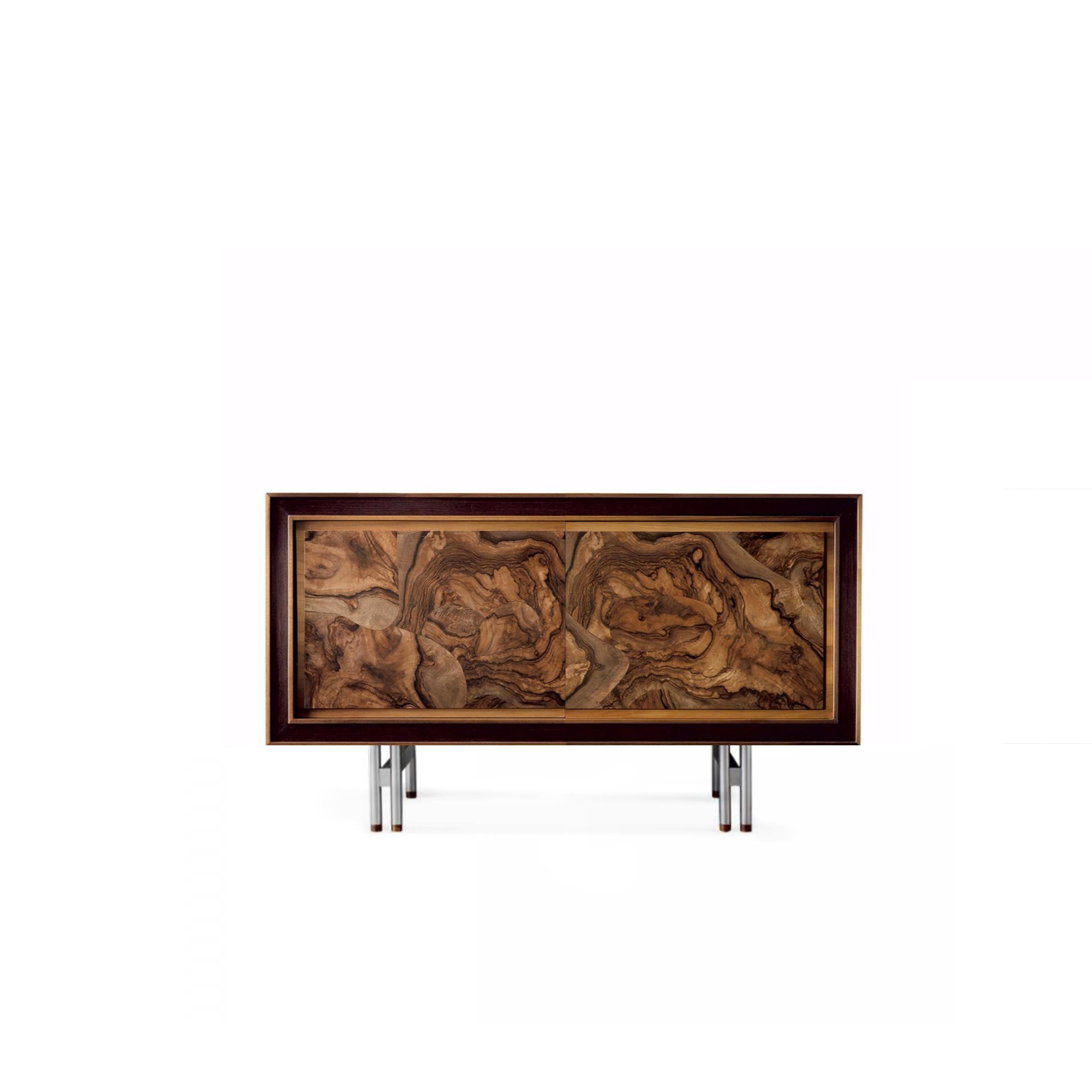 Italian Quadra Solid Wood Sideboard, Walnut and Briar in Natural Finish, Contemporary For Sale