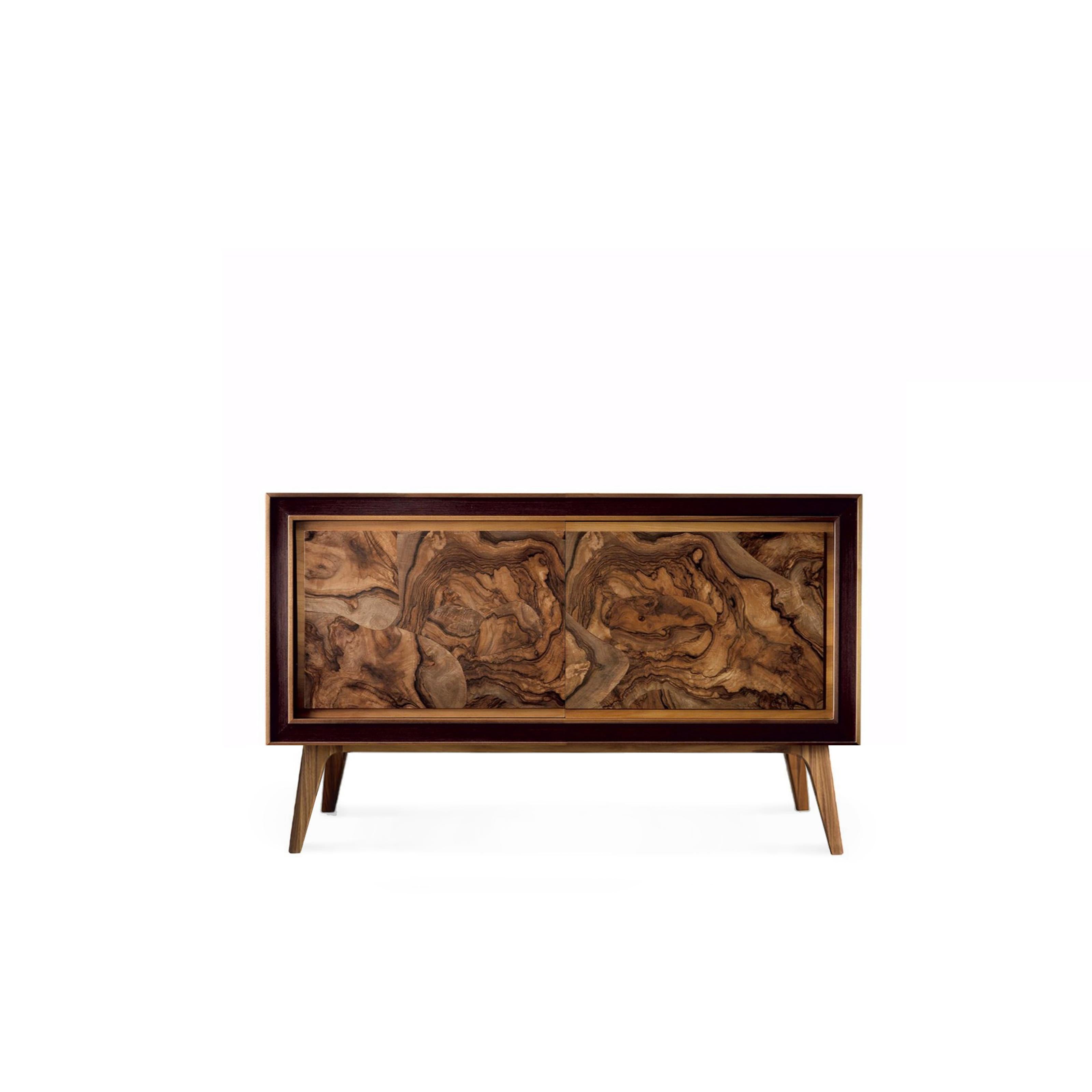Oiled Quadra Solid Wood Sideboard, Walnut and Briar in Natural Finish, Contemporary For Sale