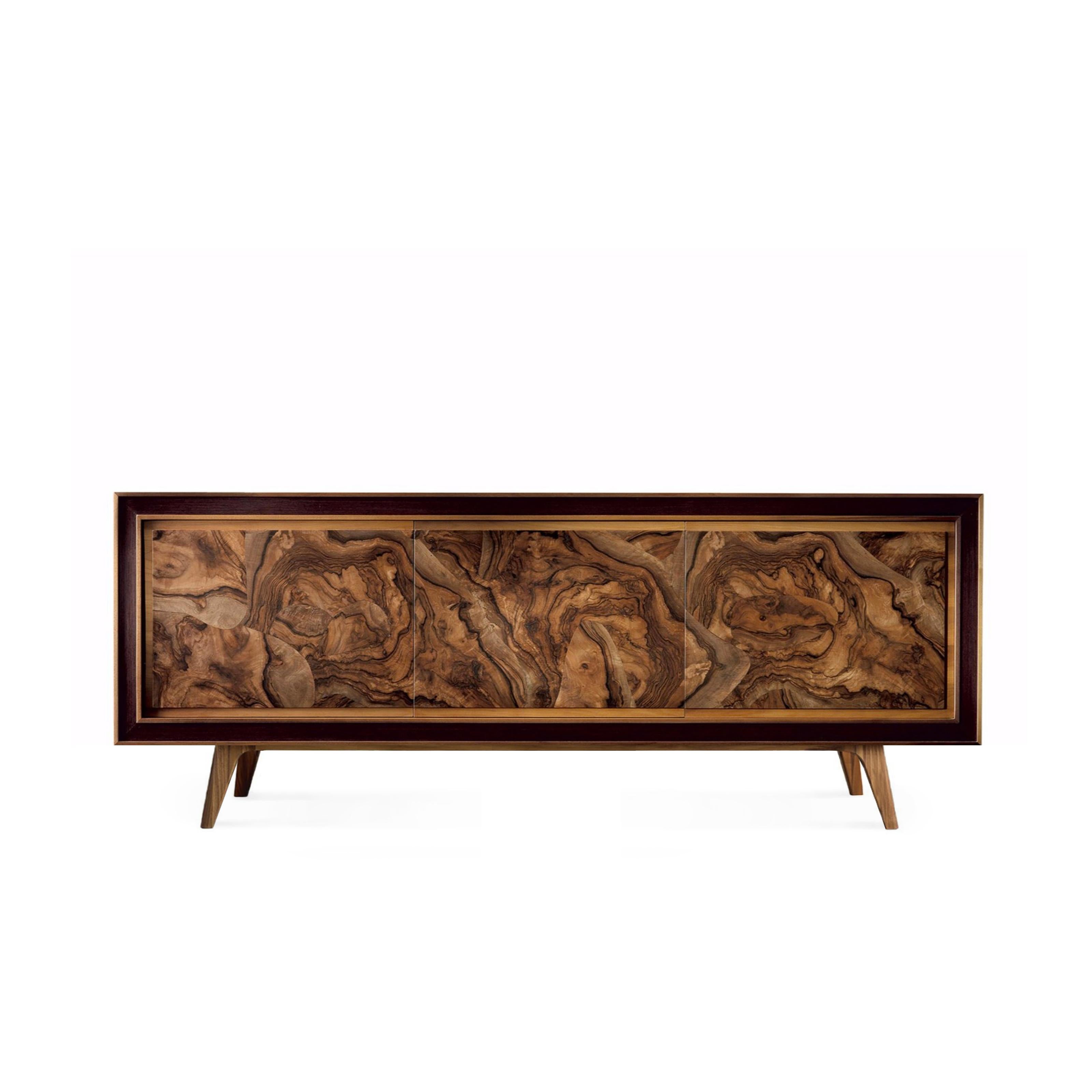 Quadra Solid Wood Sideboard, Walnut, Briar in Natural Finish, Contemporary For Sale 2