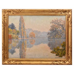 Cuadros antiguos con paisajes lacustres, óleo sobre lienzo, primeros años del siglo XX