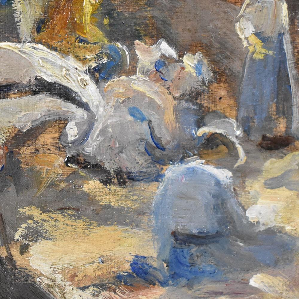 Gemälde Alter Meister, Küste mit Strand und badenden Frauen, Öl auf Karton, 19. (Geölt) im Angebot