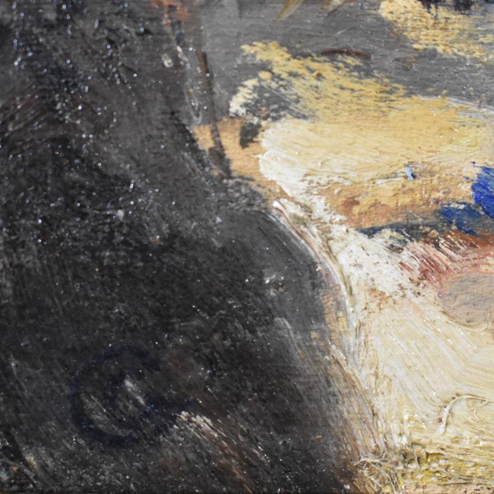 Gemälde Alter Meister, Küste mit Strand und badenden Frauen, Öl auf Karton, 19. im Zustand „Gut“ im Angebot in Breganze, VI