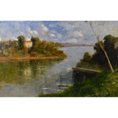 Quadri Antichi Del Novecento, Dipinto Paesaggio Con Fiume, Olio Su Tela, XX.