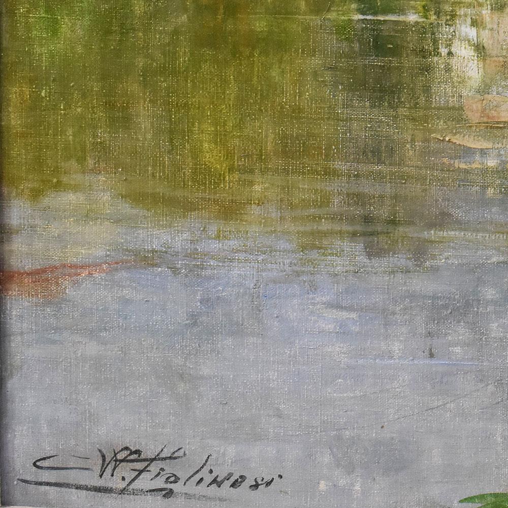 A olio Quadri Antichi Del Novecento, Dipinto Paesaggio Con Fiume, Olio Su Tela, XX. in vendita