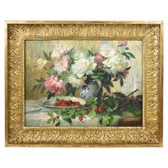 Antike Gemälde von Blumen, Stillleben mit Blumen, Öl auf Leinwand, Ende 19. Jahrhundert.