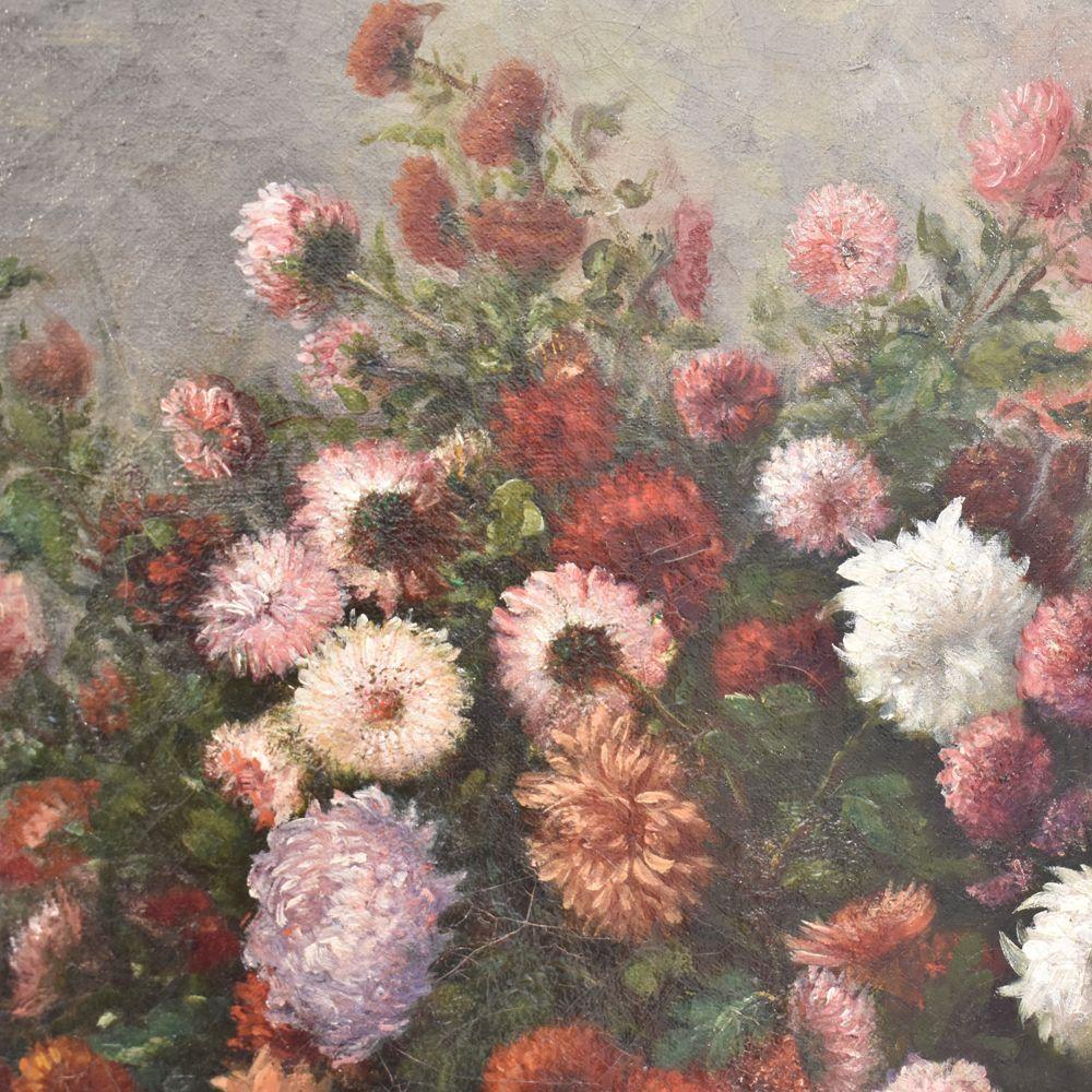 Napoleone III Quadri Antichi Di Fiori, Olio Su Tela, Natura Morta Con Vaso Di Crisantemi, XIX. in vendita