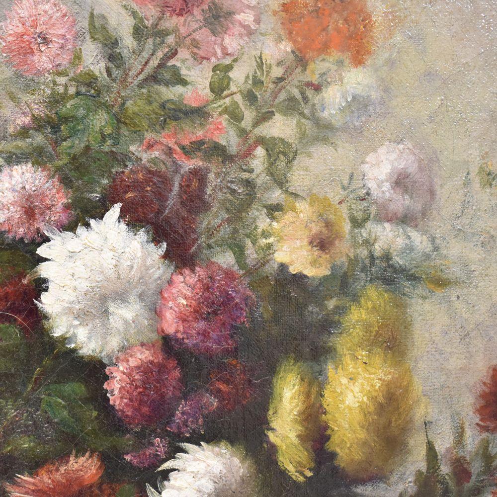 Quadri Antichi Di Fiori, Olio Su Tela, Natura Morta Con Vaso Di Crisantemi, XIX. In condizioni buone in vendita a Breganze, VI